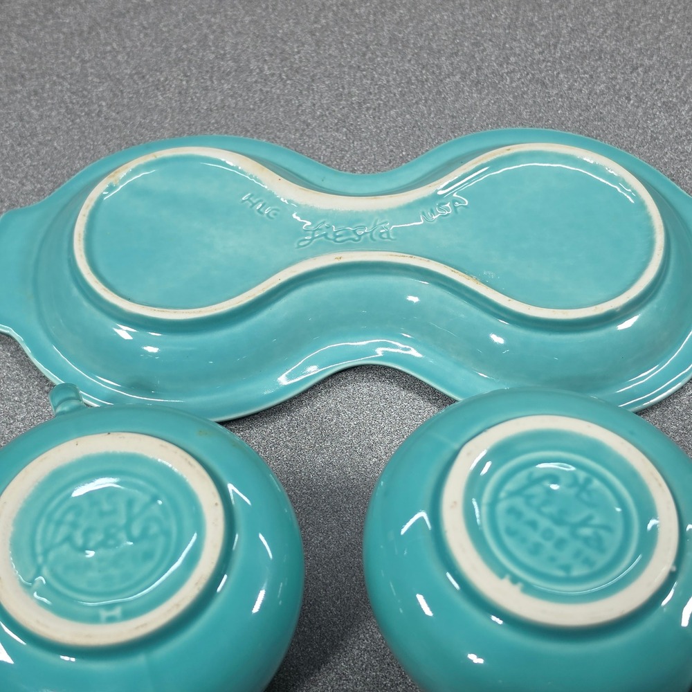 Vintage Fiestaware Sugar and Creamer Set with Tray Ceramic Art Deco USA - Picture 4 of 7